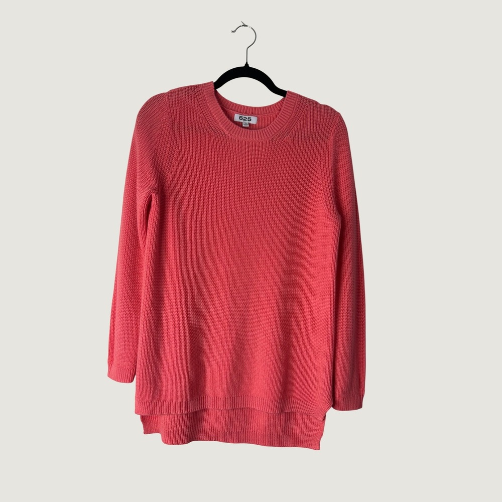 525 America Shaker Knit Sweater Womens XS Coral Pink Cotton High-Low Pullover